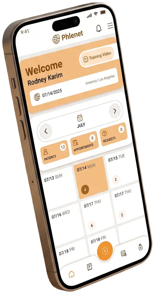 Phlebnet app on a phone