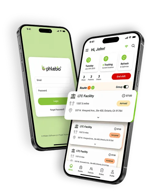 Phlebio mobile app screens